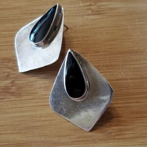 Vintage Sterling ND Black Onyx Earrings